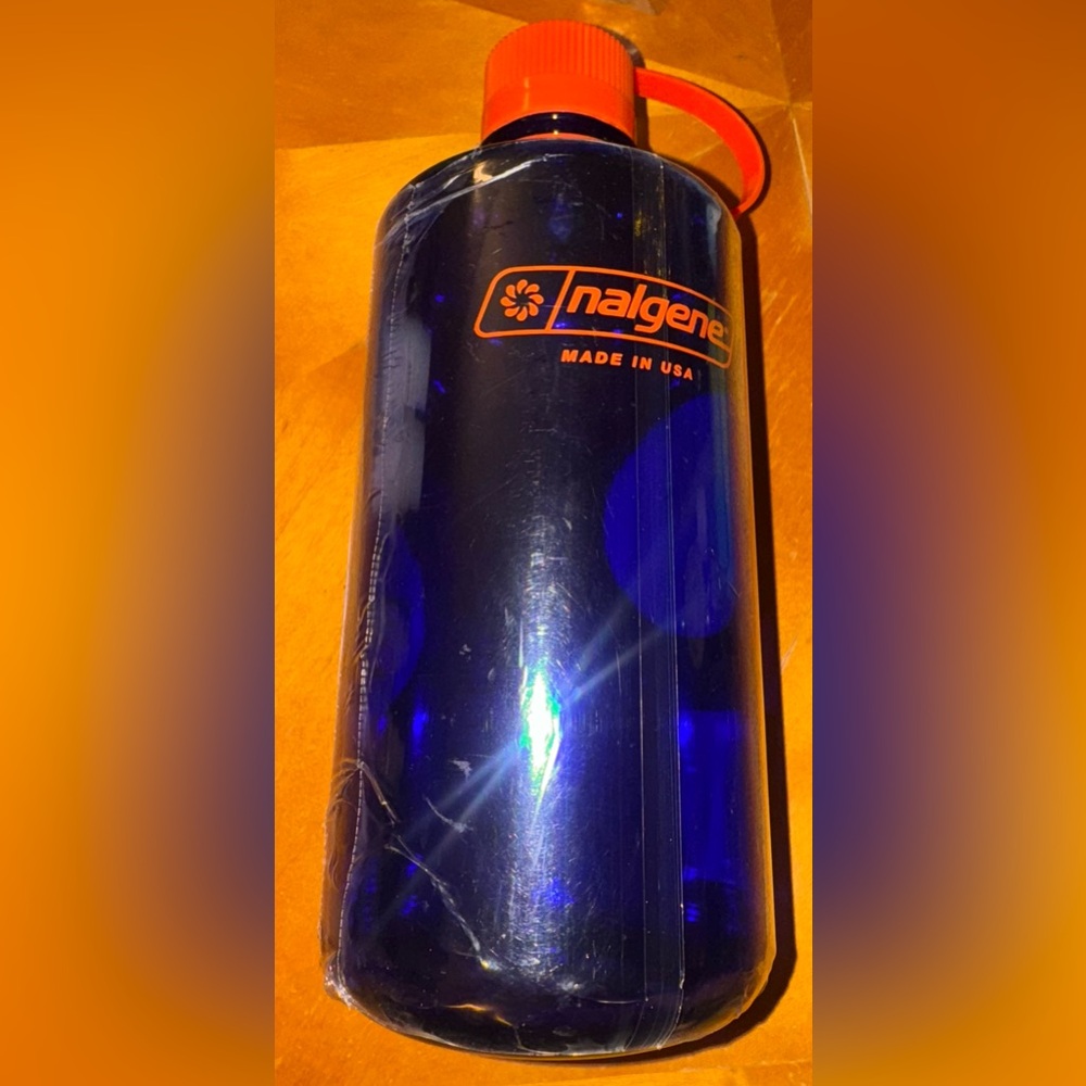Nalgene 32 oz Narrow Mouth Water Bottle Blue with Orange Cap